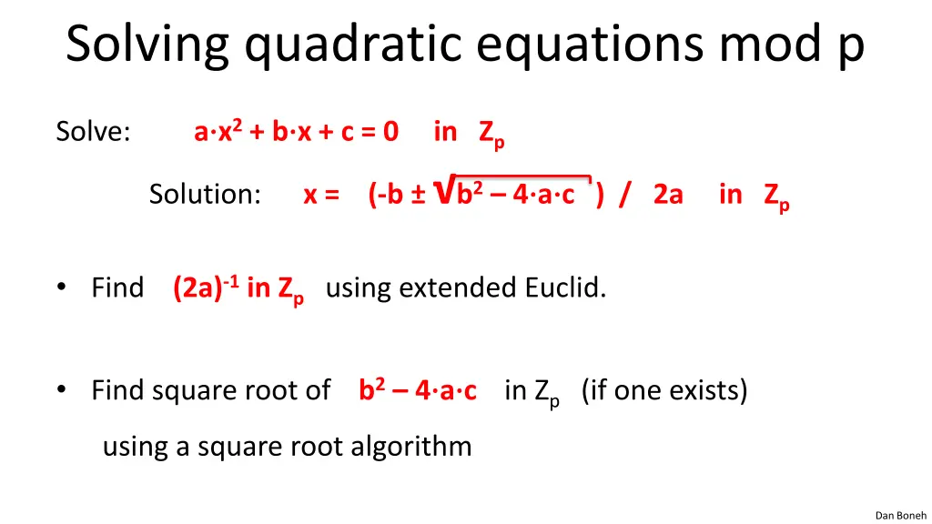 solving quadratic equations mod p