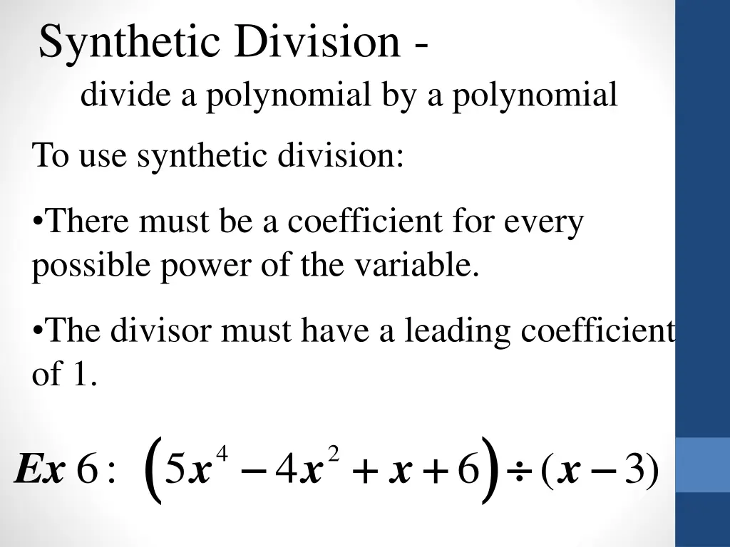 synthetic division divide a polynomial