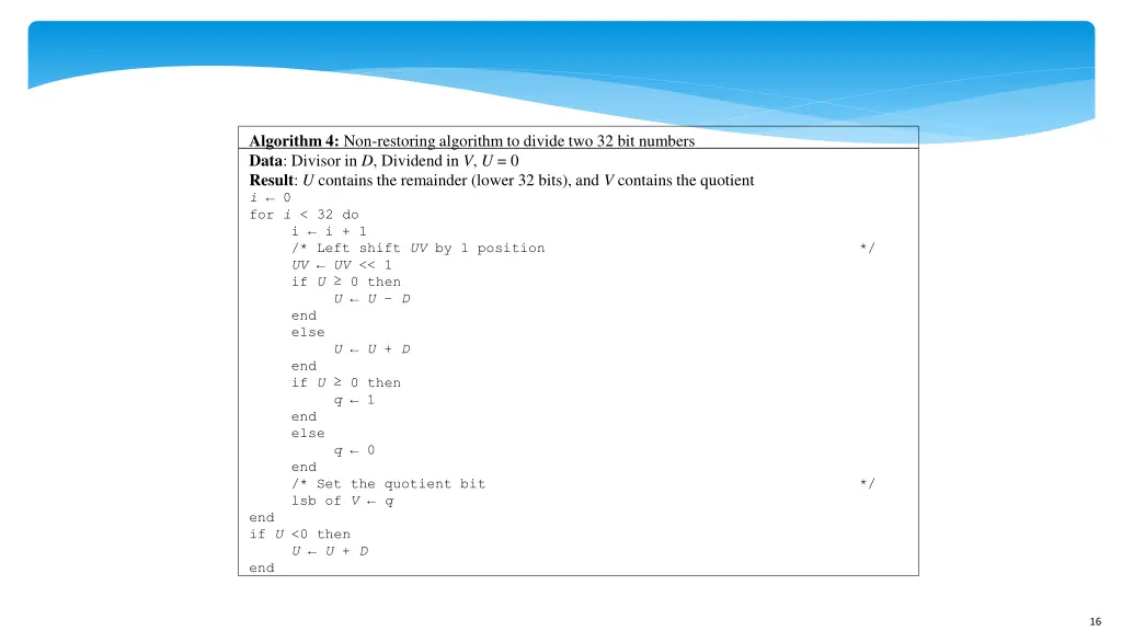 algorithm 4 non restoring algorithm to divide