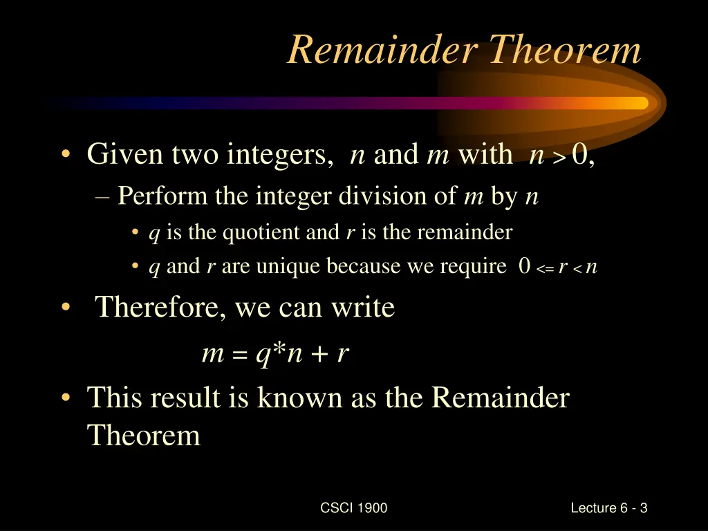 remainder theorem