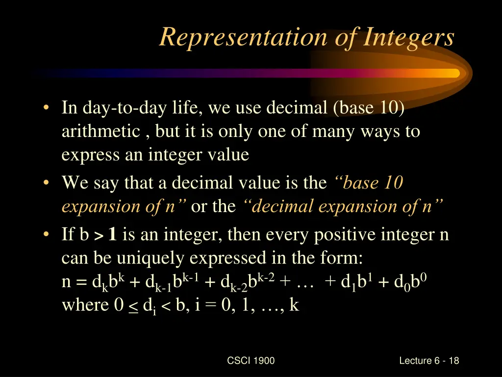 representation of integers