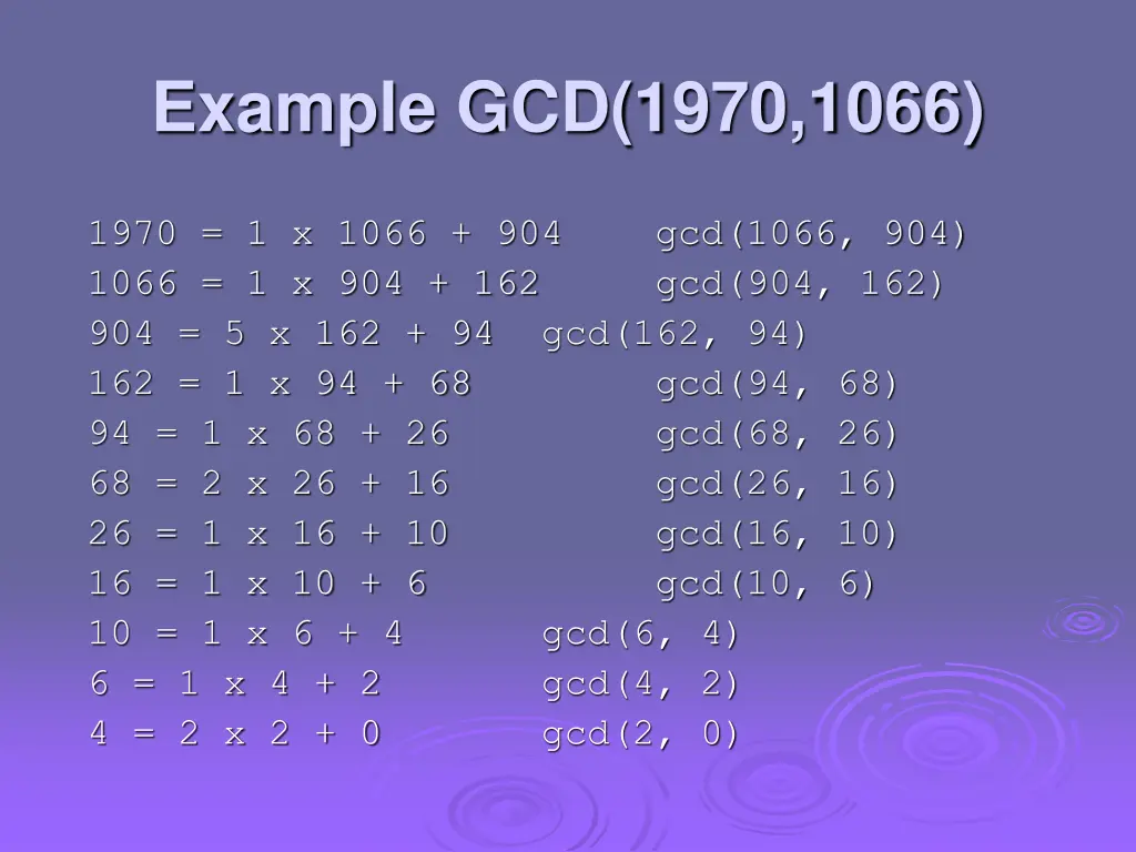 example gcd 1970 1066