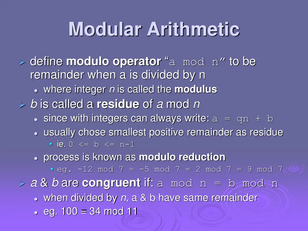 modular arithmetic