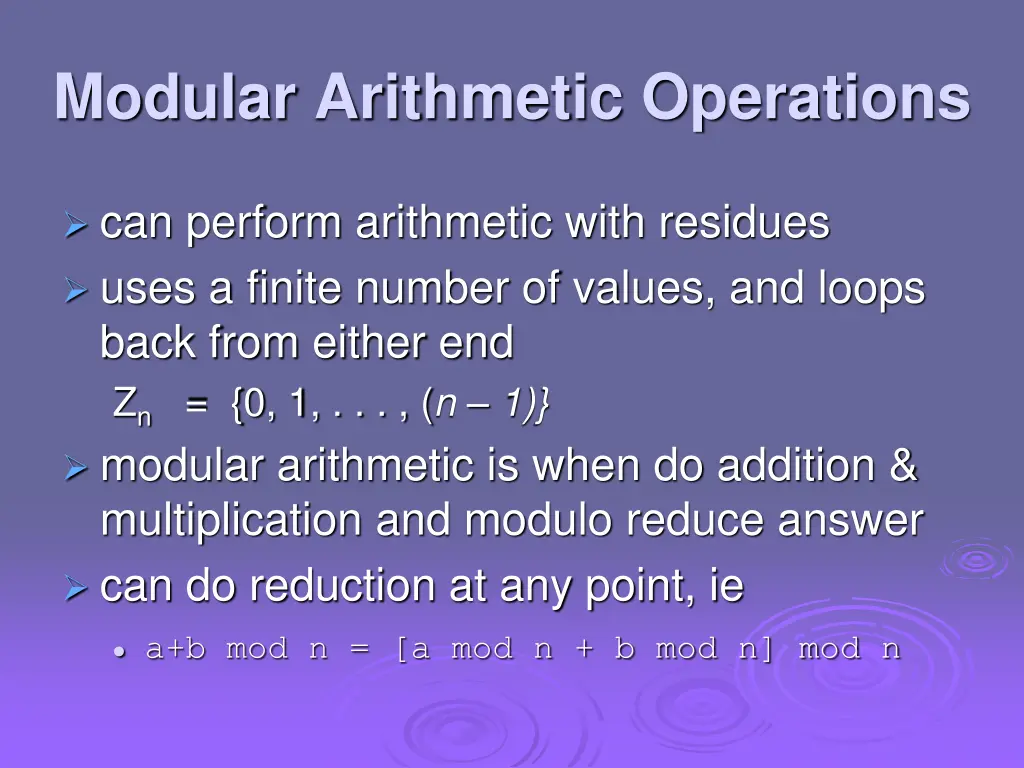 modular arithmetic operations