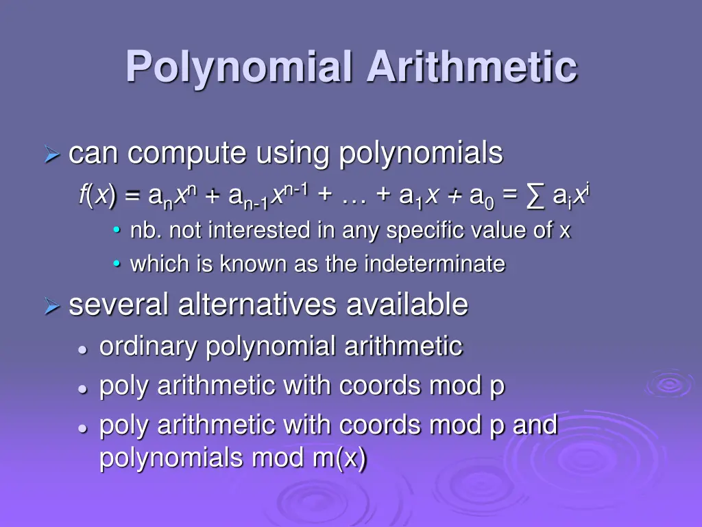 polynomial arithmetic