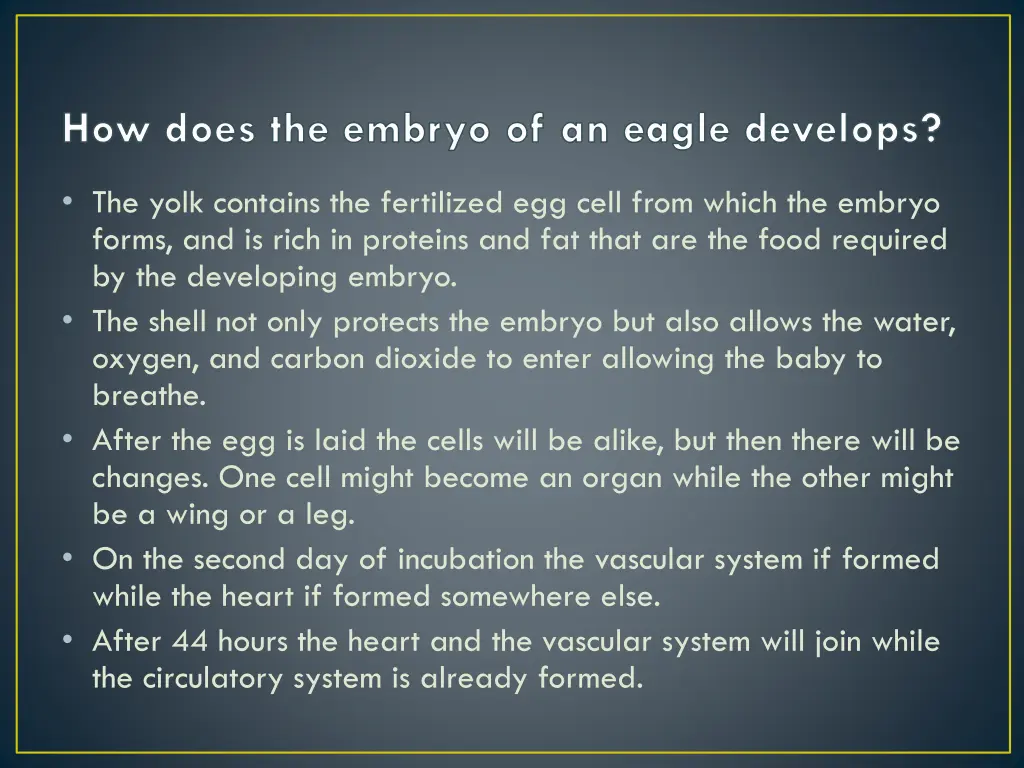 how does the embryo of an eagle develops