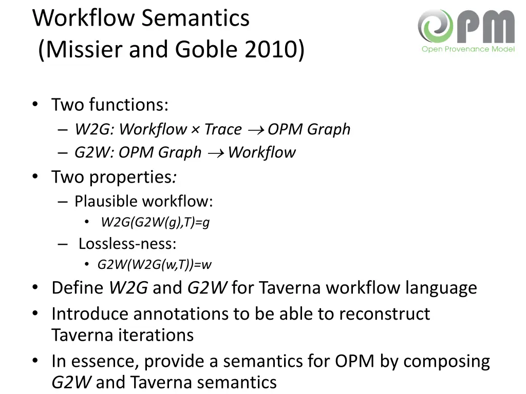 workflow semantics missier and goble 2010