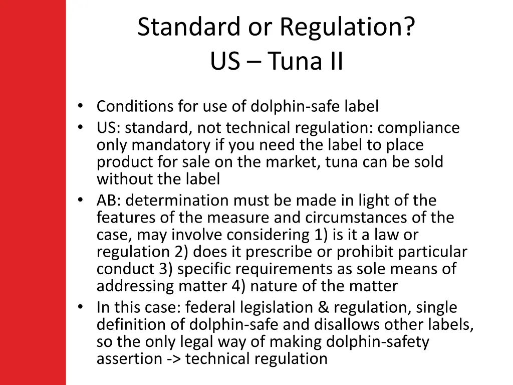 standard or regulation us tuna ii