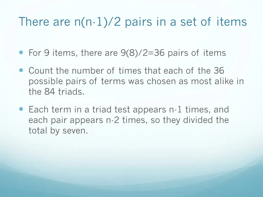 there are n n 1 2 pairs in a set of items