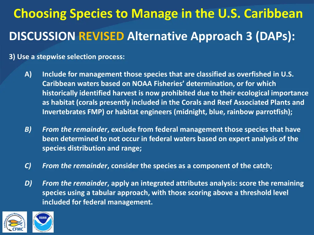 choosing species to manage in the u s caribbean