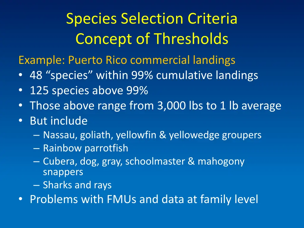 species selection criteria concept of thresholds 1