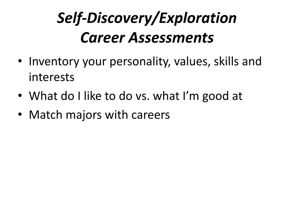 self discovery exploration career assessments