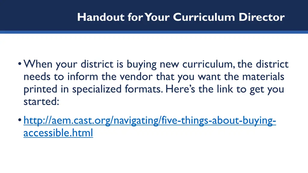 handout for your curriculum director