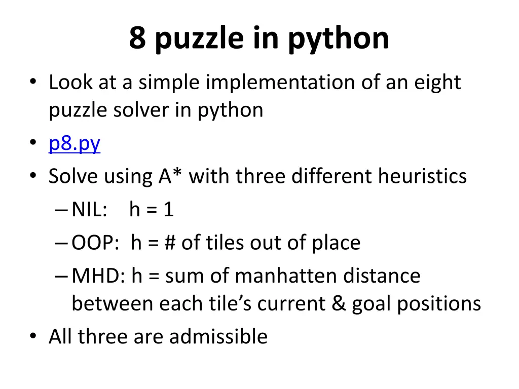 8 puzzle in python look at a simple