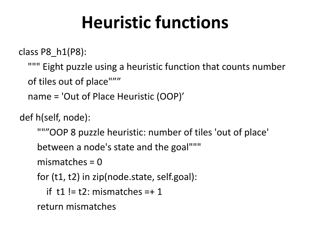 heuristic functions