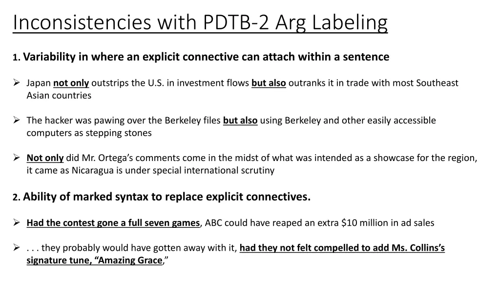 inconsistencies with pdtb 2 arg labeling