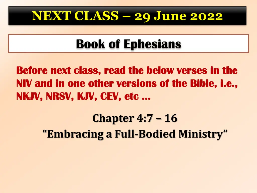 next class 29 june 2022