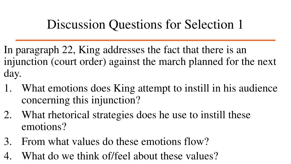 discussion questions for selection 1