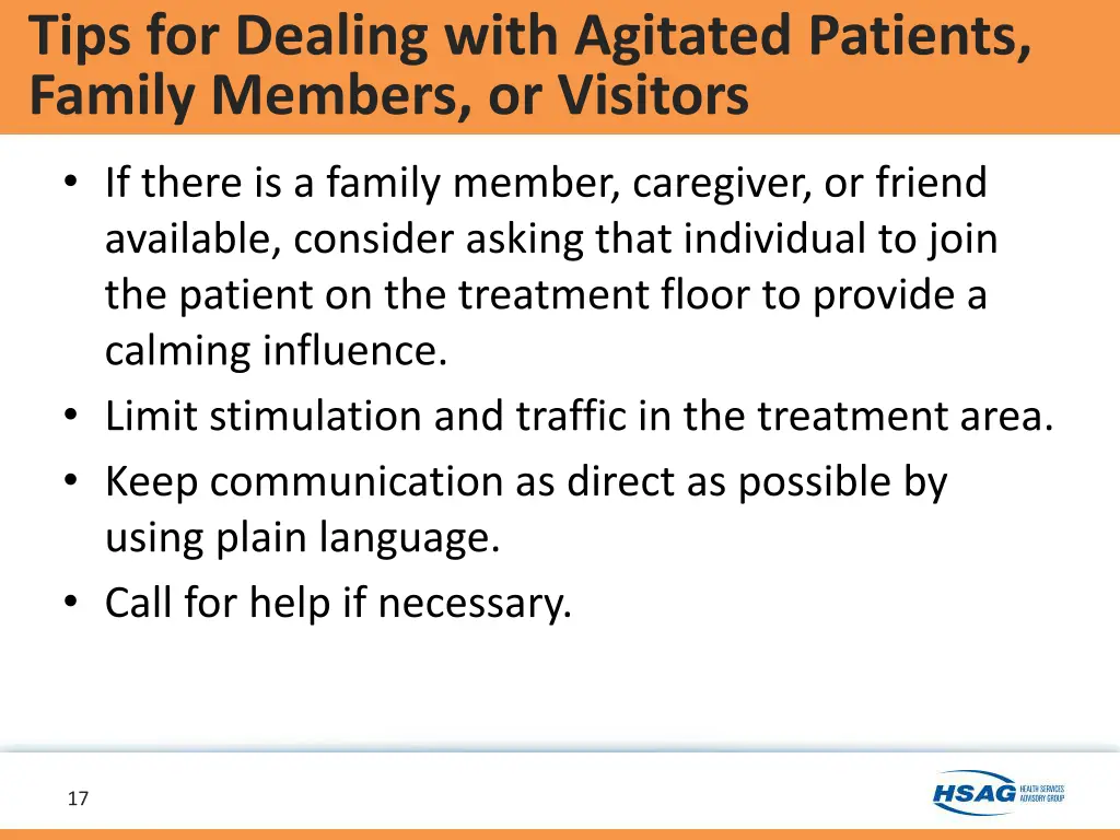 tips for dealing with agitated patients family