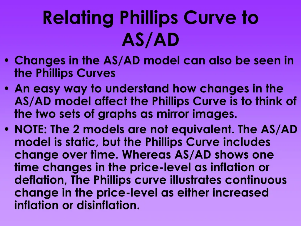 relating phillips curve to as ad changes