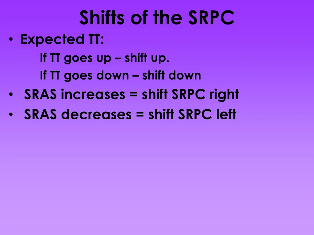 shifts of the srpc expected tt if tt goes