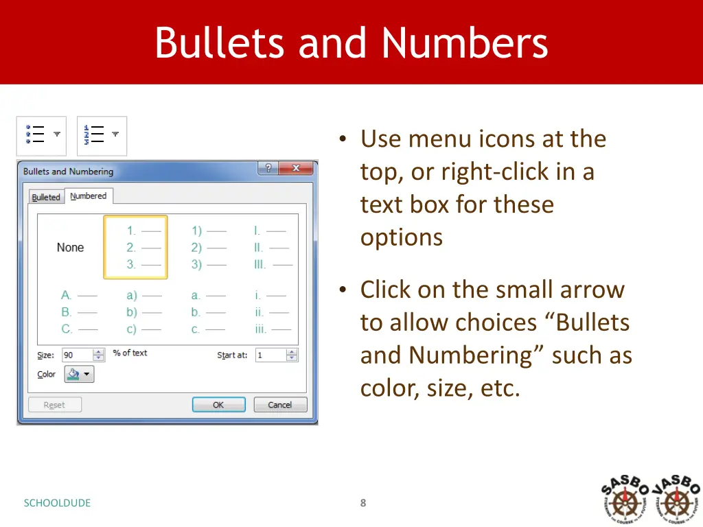 bullets and numbers