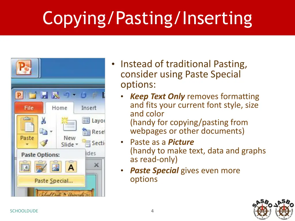 copying pasting inserting