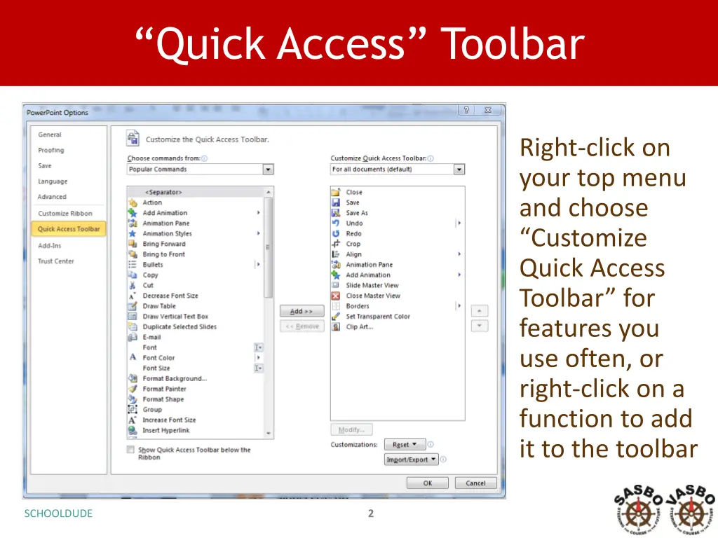 quick access toolbar