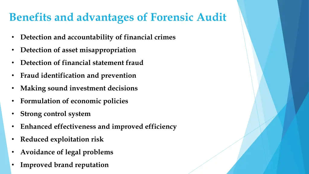 benefits and advantages of forensic audit