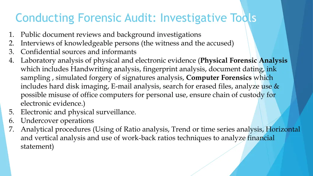 conducting forensic audit investigative tools