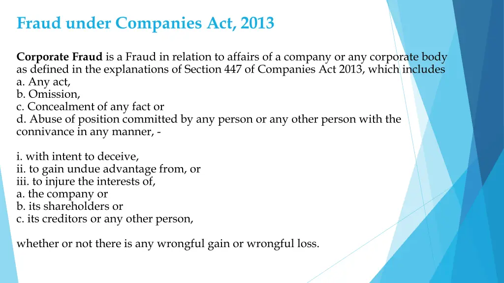 fraud under companies act 2013