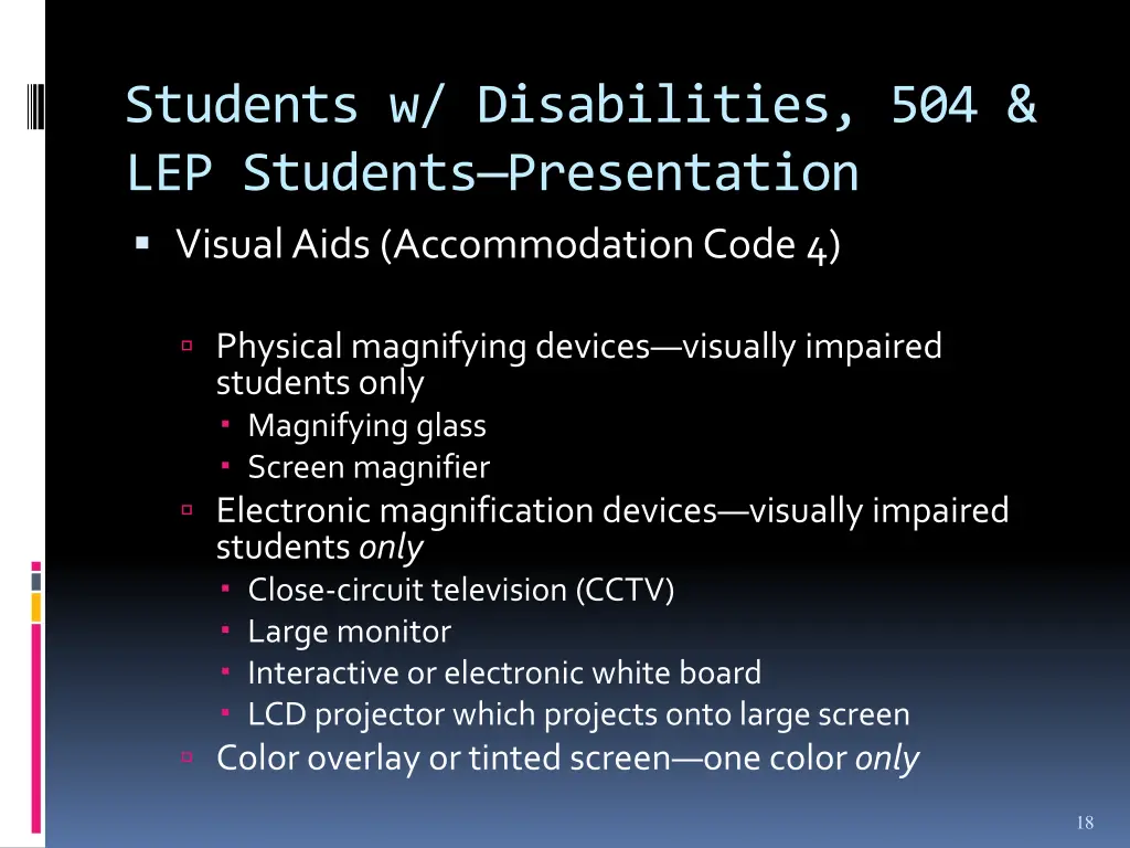 students w disabilities 504 lep students