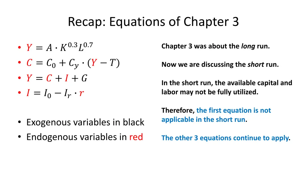 recap equations of chapter 3