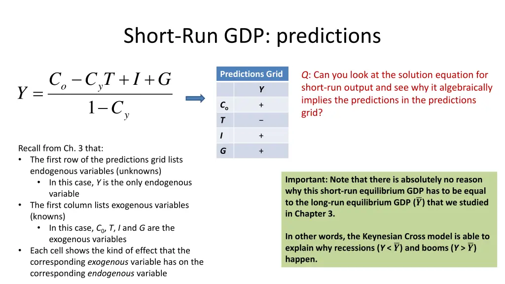 short run gdp predictions