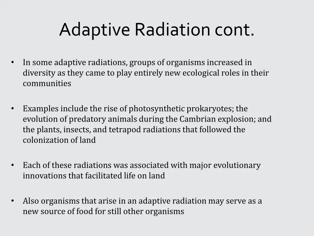 adaptive radiation cont