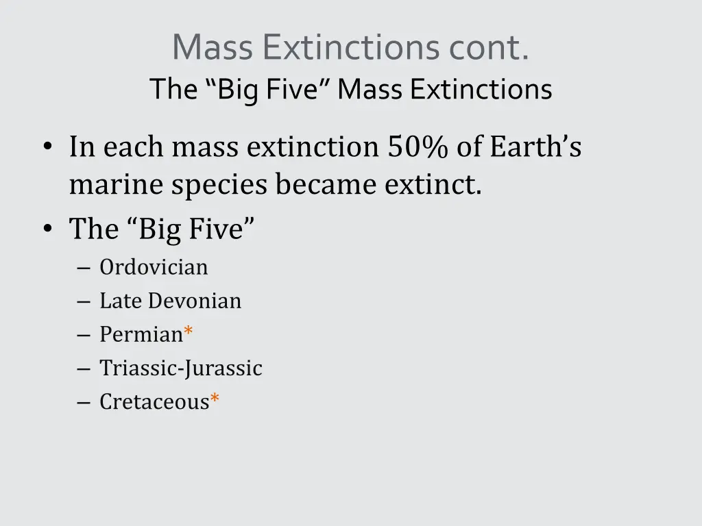 mass extinctions cont the big five mass