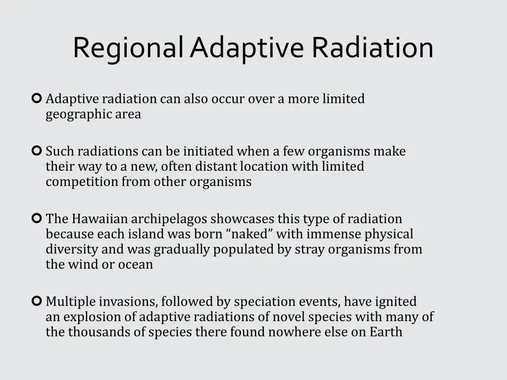 regional adaptive radiation