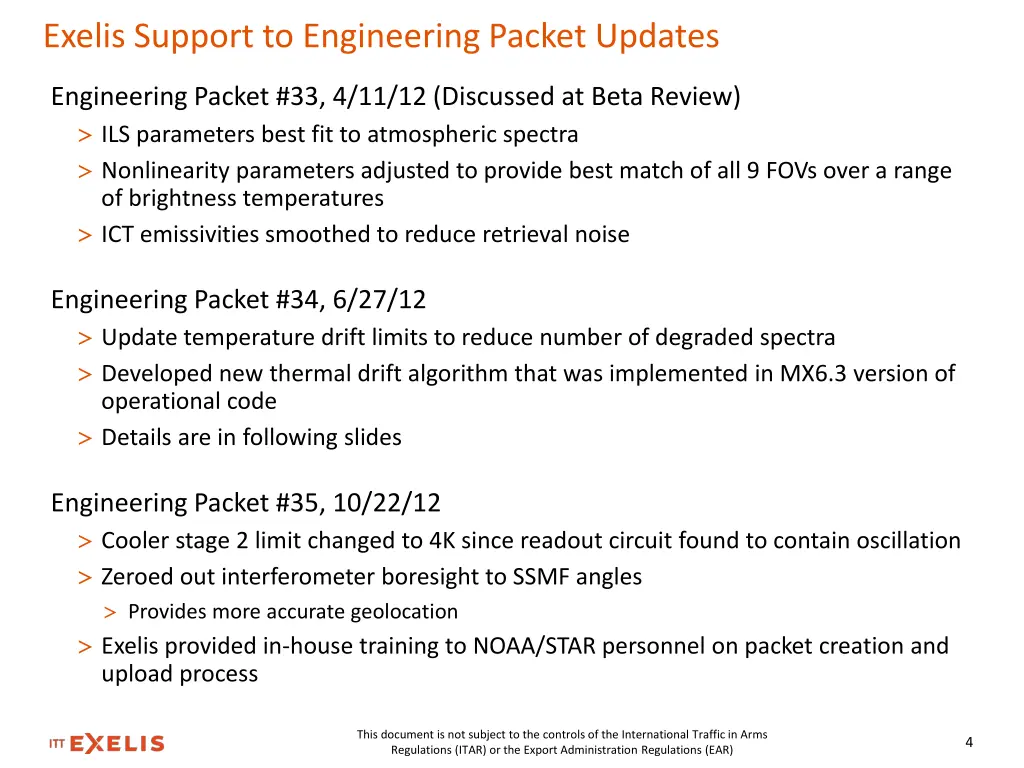 exelis support to engineering packet updates