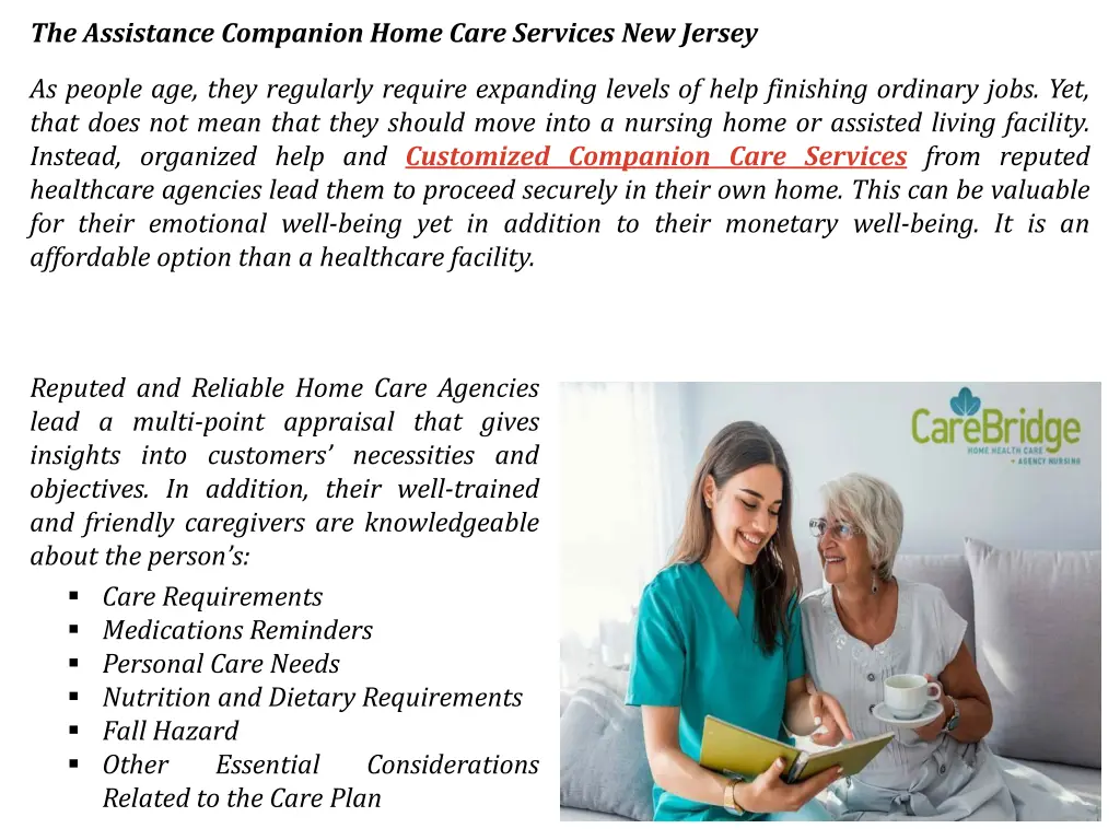 the assistance companion home care services