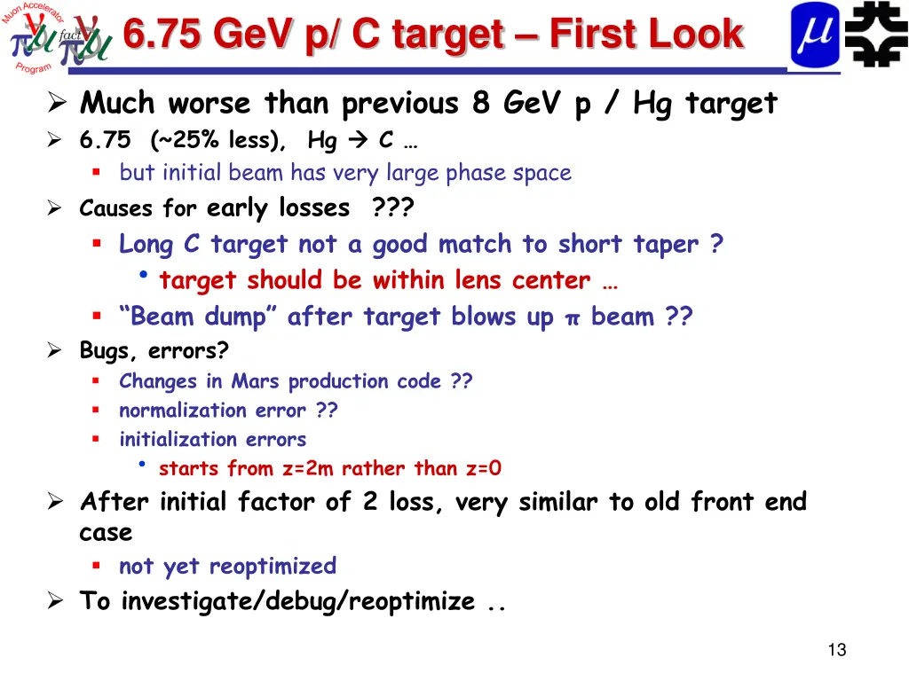 6 75 gev p c target first look