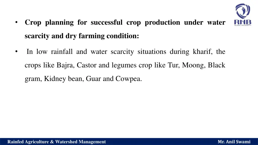 crop planning for successful crop production