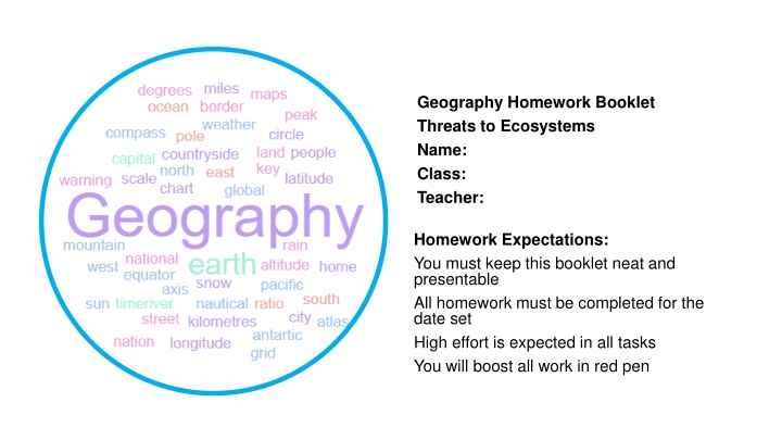 geography homework booklet threats to ecosystems