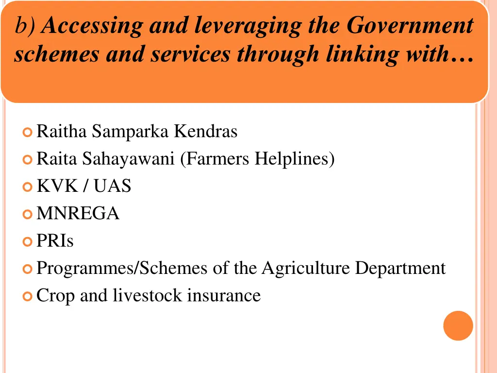 b accessing and leveraging the government schemes