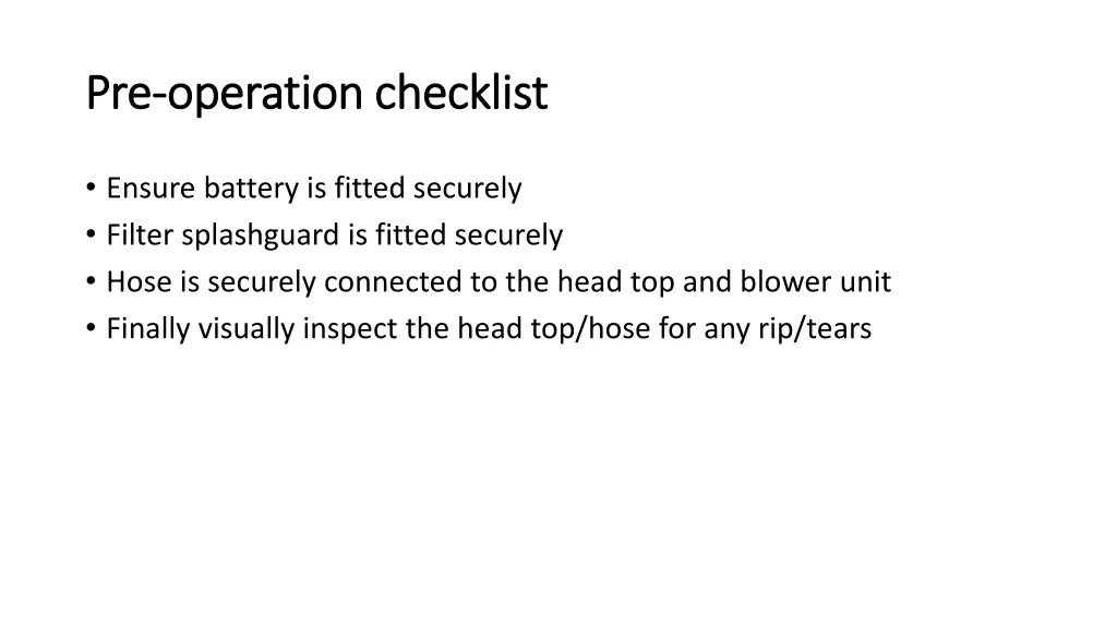 pre pre operation checklist operation checklist