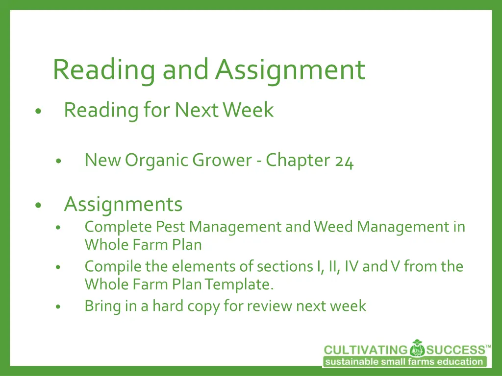 reading and assignment