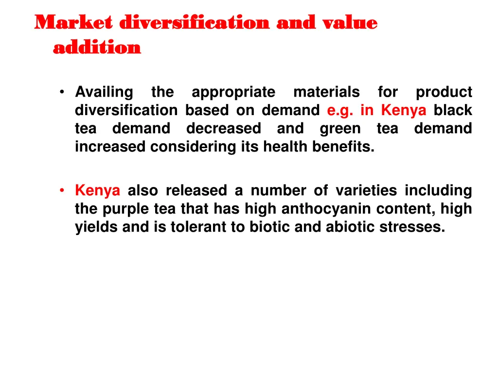 market diversification and value market