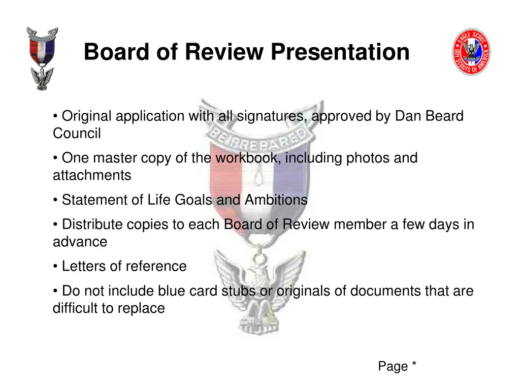 board of review presentation