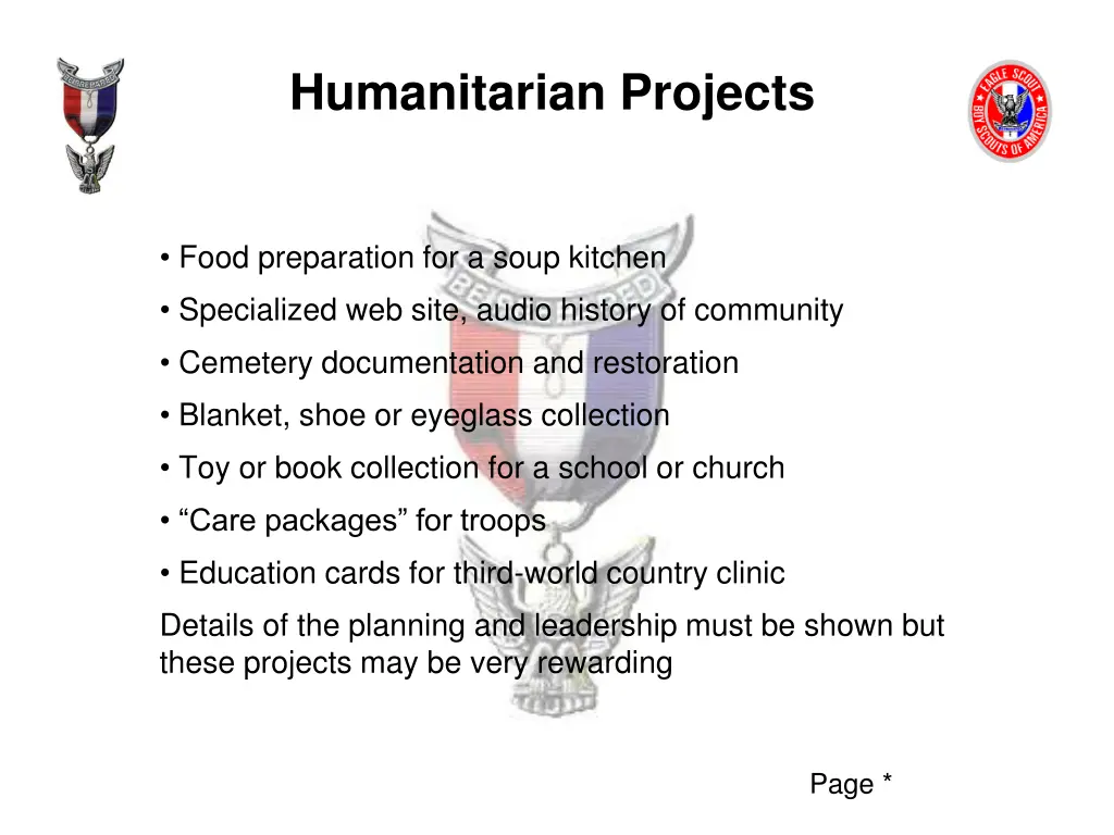 humanitarian projects