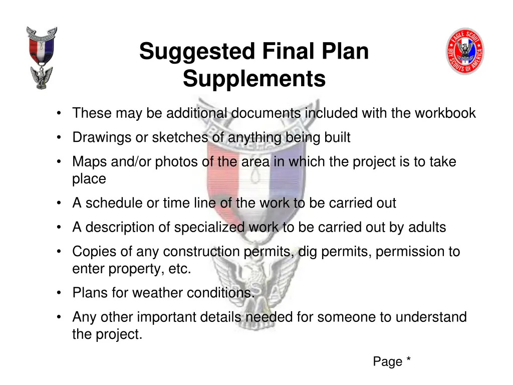 suggested final plan supplements