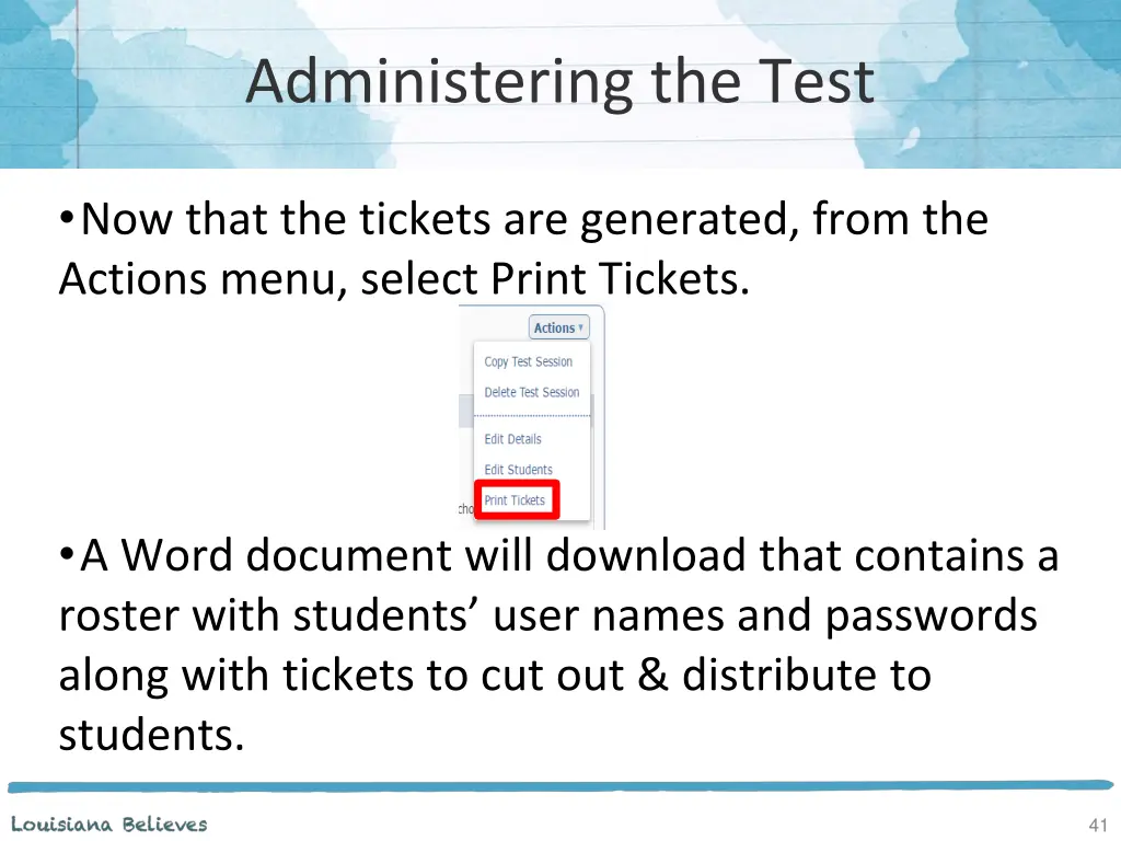 administering the test 1